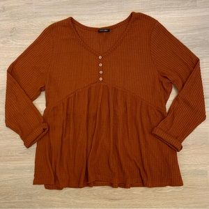 Boutique Babydoll Waffle Knit Top, Size L